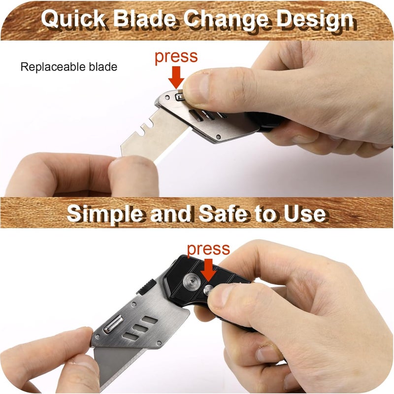 Vickay Utility Knife with Belt Clip, Heavy Duty Box Cutter Knife for Cartons, Cardboard, Carpet and Leather, Razor Knife with Wood Handle and Extra 5 SK5 Blades - Image 4